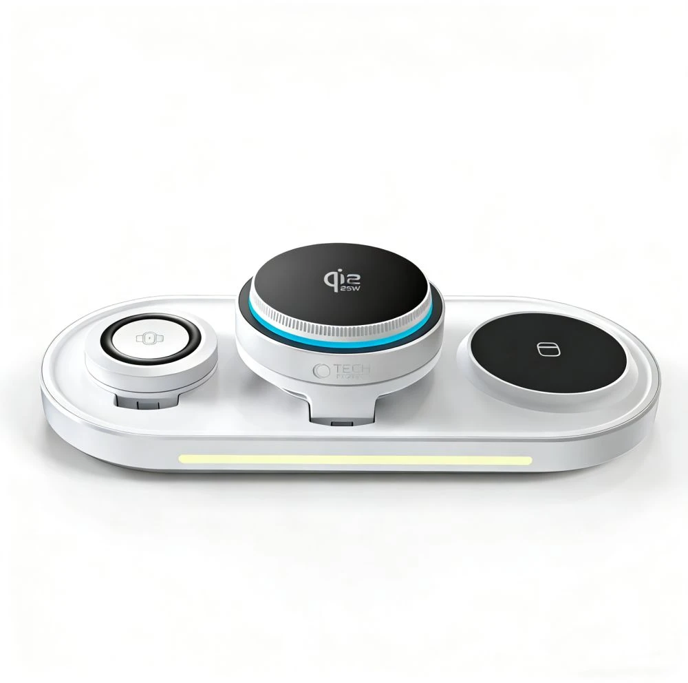 Tech-Protect A51 ArcticBoost 3in1 Magnetinis MagSafe belaidis įkroviklis 25W QI2.2 baltos spalvos
