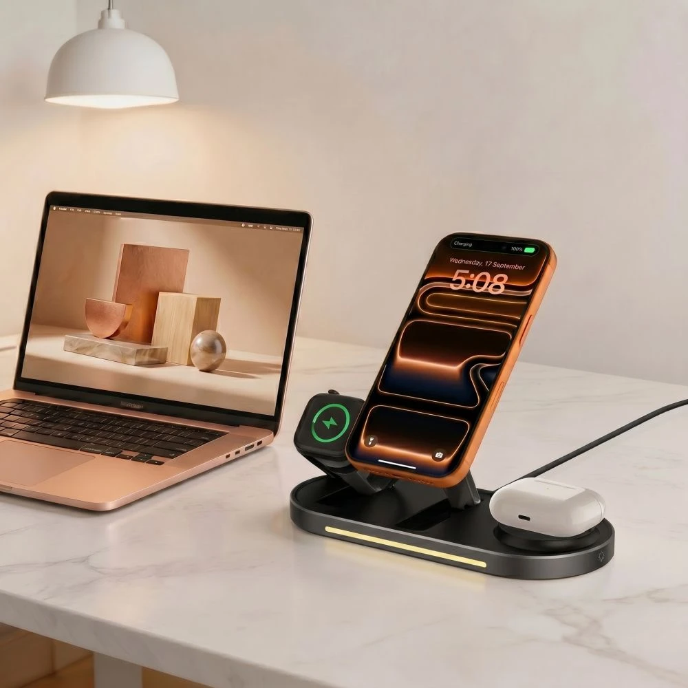 Tech-Protect A51 ArcticBoost 3in1 Magnetinis MagSafe belaidis įkroviklis 25W QI2.2 juodos spalvos