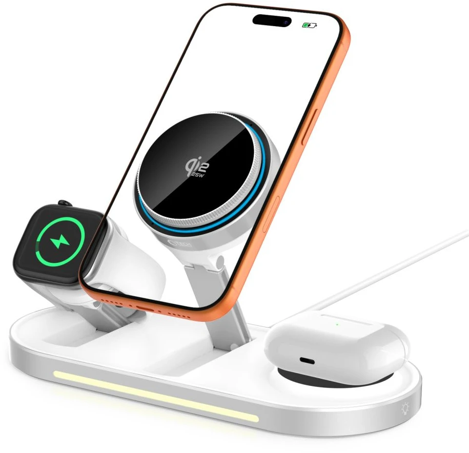 Tech-Protect A51 ArcticBoost 3in1 Magnetinis MagSafe belaidis įkroviklis 25W QI2.2 baltos spalvos
