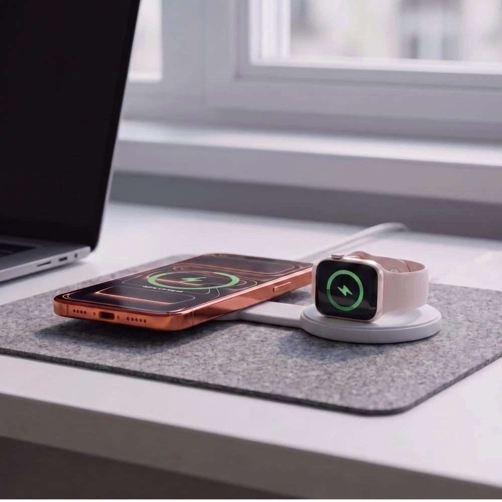 Tech-Protect A55 2IN1 MAGNETINIS MagSafe BELAIDIS ĮKROVIKLIS 25W QI2.2 Baltas