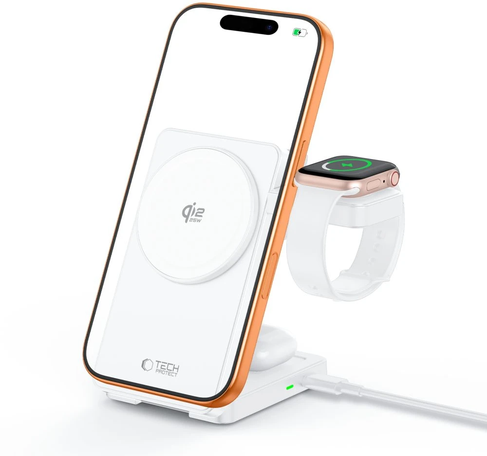 Tech-Protect A56 3IN1 MAGNETINIS MagSafe BELAIDIS ĮKROVIKLIS 25W QI2.2 Baltas