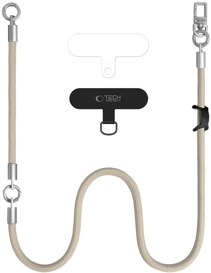 „Tech-Protect C10S“ telefono dirželis per petį (114 cm) + riešo dirželis (31 cm) - titano spalvos, gelsvas