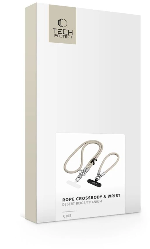 „Tech-Protect C10S“ telefono dirželis per petį (114 cm) + riešo dirželis (31 cm) - titano spalvos, gelsvas