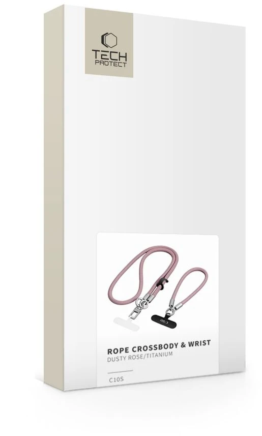 „Tech-Protect C10S“ telefono dirželis per petį (114 cm) + riešo dirželis (31 cm) - Rožinė Titanium