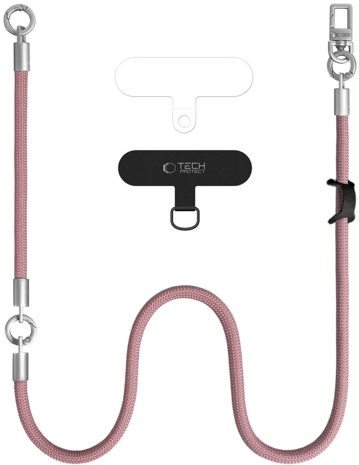 „Tech-Protect C10S“ telefono dirželis per petį (114 cm) + riešo dirželis (31 cm) - Rožinė Titanium