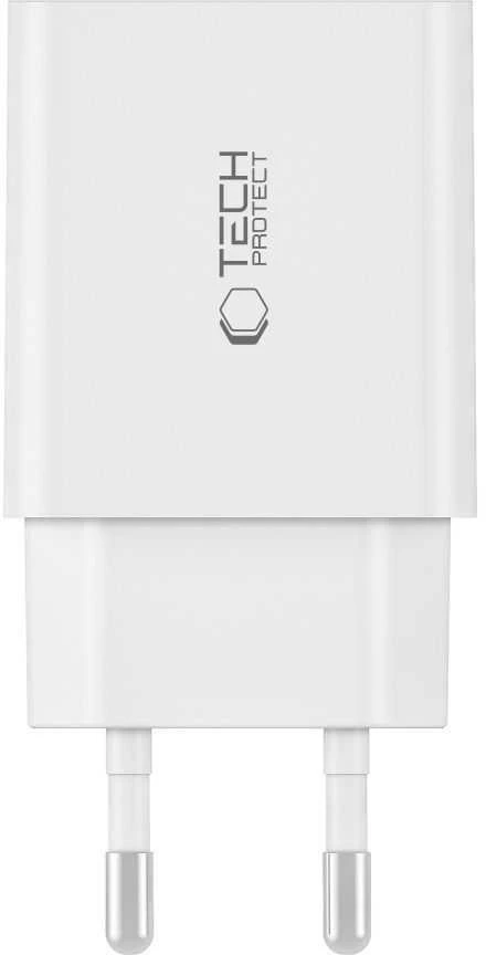 Tech Protect Sieninis įkroviklis 2x USB-C PD 35W + Cable USB-C – USB-C baltos spalvos