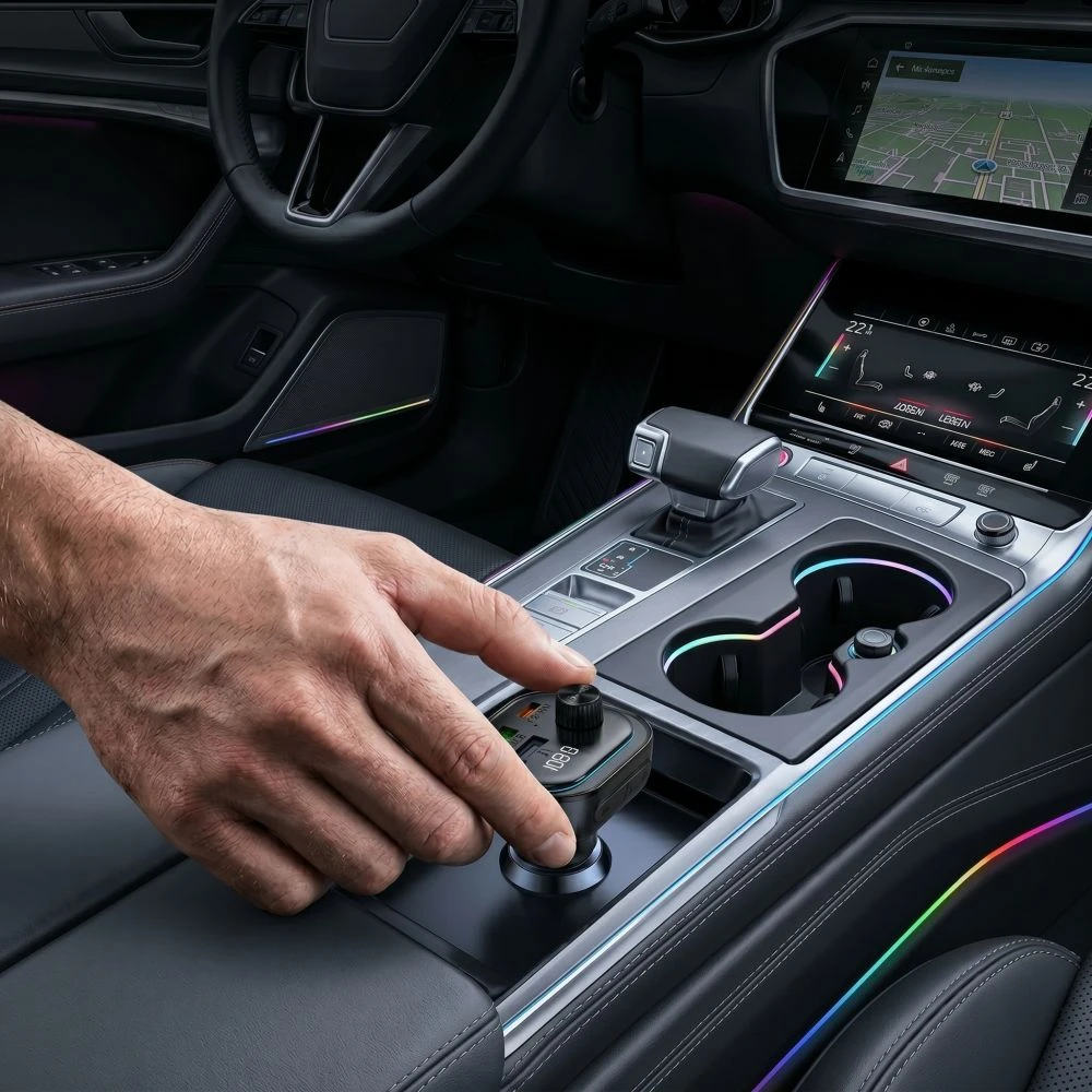 Tech-Protect CC07 3 PRIEVADŲ AUTOMOBILINIS ĮKROVIKLIS PD 54W + FM SIŲSTUVAS BLUETOOTH Juodas