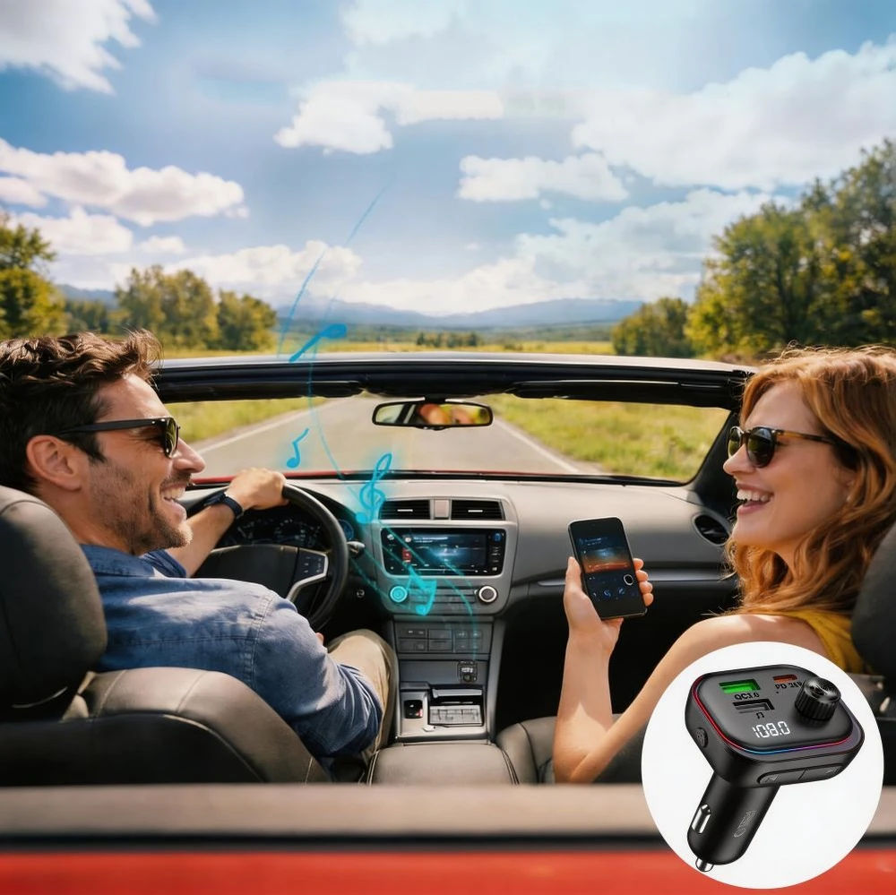 Tech-Protect CC07 3 PRIEVADŲ AUTOMOBILINIS ĮKROVIKLIS PD 54W + FM SIŲSTUVAS BLUETOOTH Juodas
