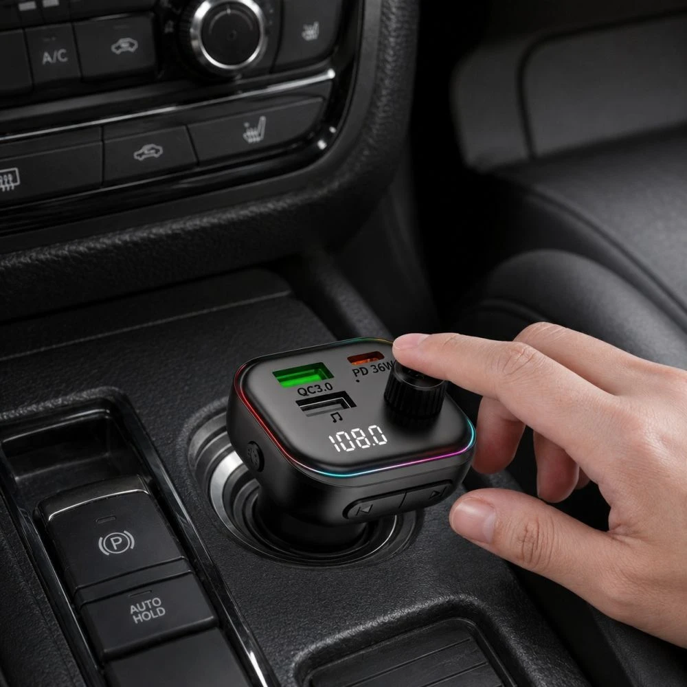 Tech-Protect CC07 3 PRIEVADŲ AUTOMOBILINIS ĮKROVIKLIS PD 54W + FM SIŲSTUVAS BLUETOOTH Juodas