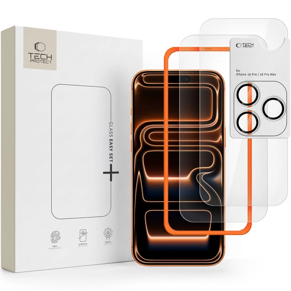 Tech-Protect Easy Set+ 2 vnt. Grūdintas stiklas ekranui ir grūdintas stiklas objektyvui, skirtas iPhone 18 Pro Max