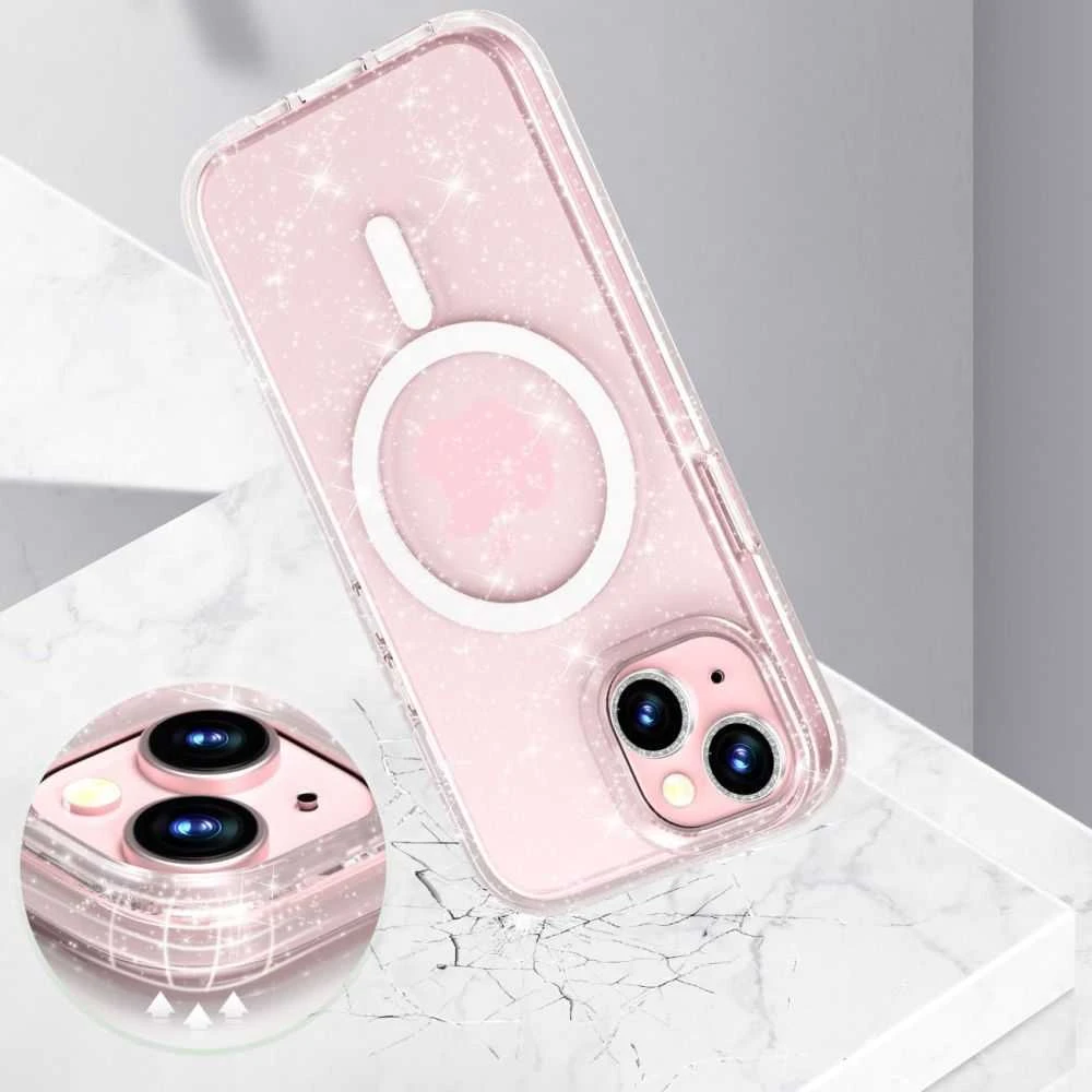 Apple iPhone 15 Tech-Protect FlexAir Hybrid MagSafe Glitter dėklas telefonui skaidrus