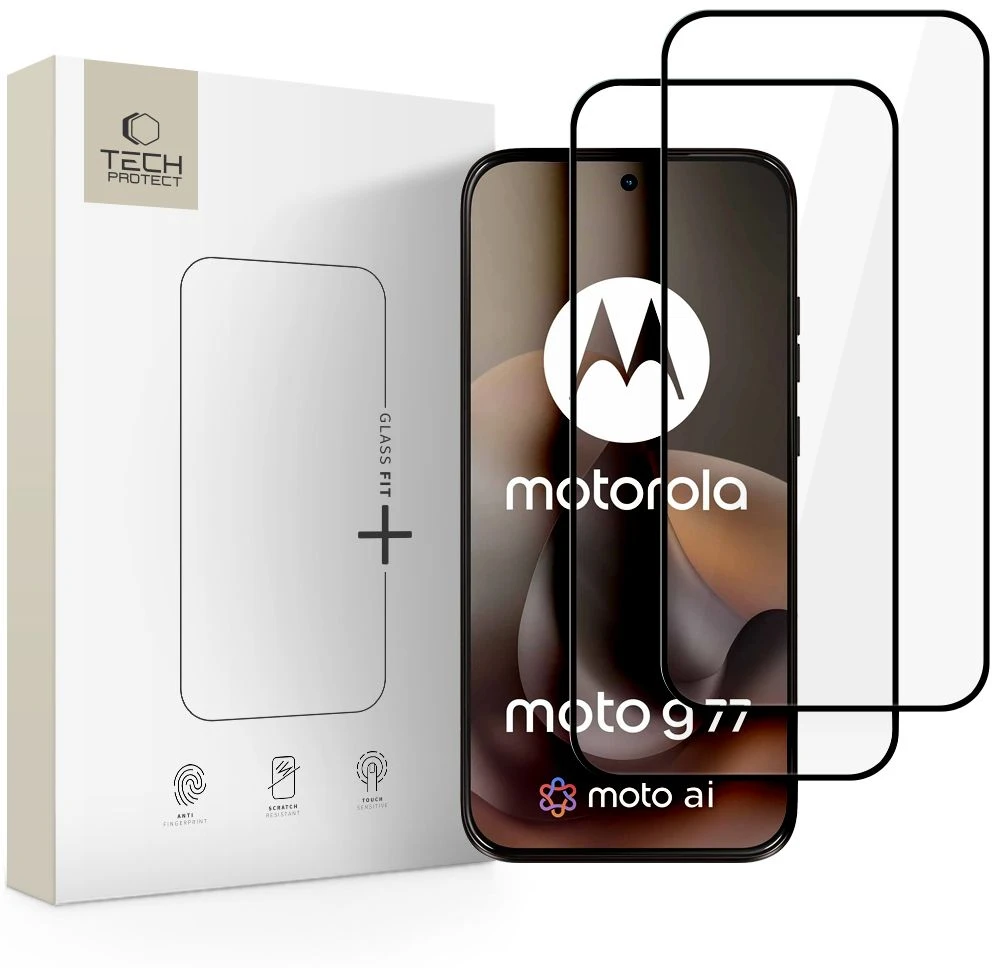 GRŪDINTAS STIKLAS Tech-Protect GLASS FIT+ 2-PACK MOTOROLA MOTO G67 / G77 Juodas