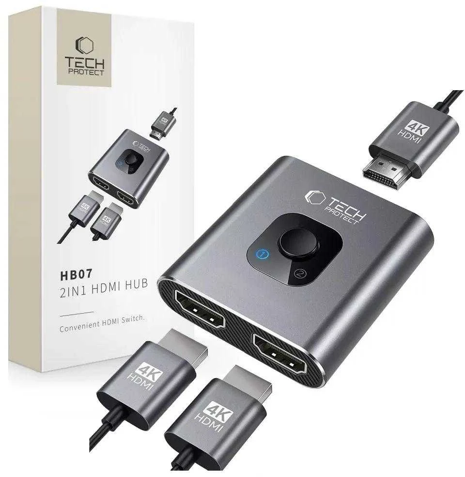 TECH-PROTECT HB07 HUB ADAPTERIS 2IN1 HDMI 4K 60HZ SPACE Pilkas