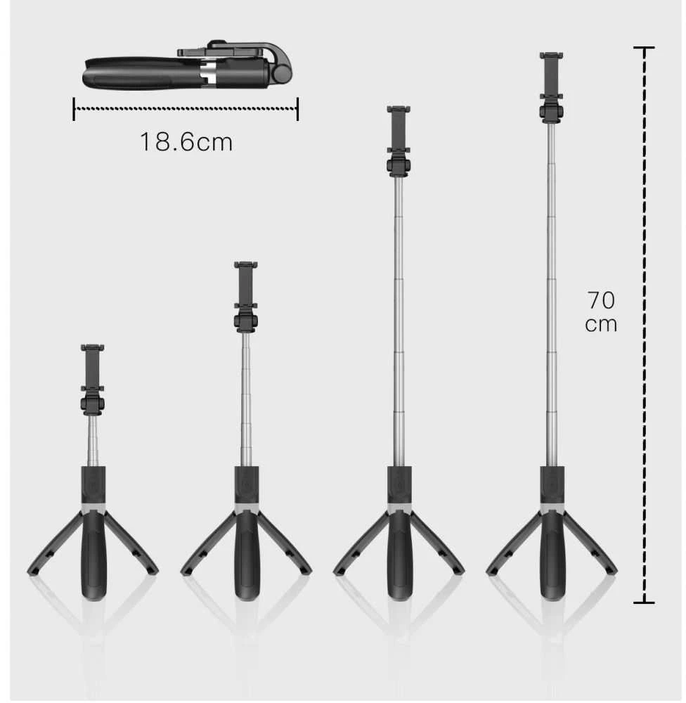 Tech-Protect L01S Bluetooth Selfie Stick with Tripod iki 70cm - Juodas