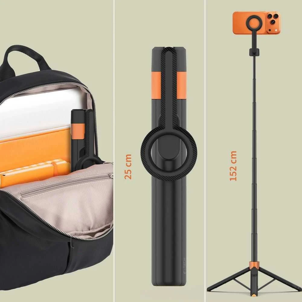 Tech-Protect L10S Bluetooth Selfie Stick Tripod - Juodas and Oranžinis