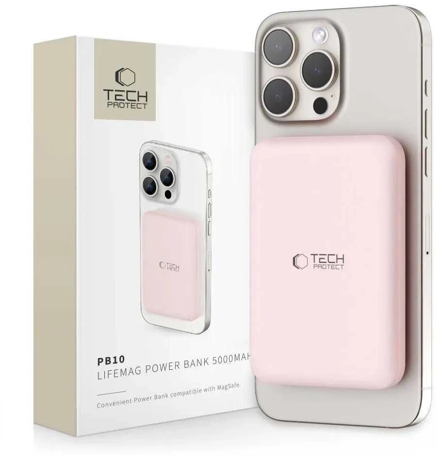 Tech-Protect PB10 LifeMag MagSafe powerbank 5000MAH rožinės spalvos