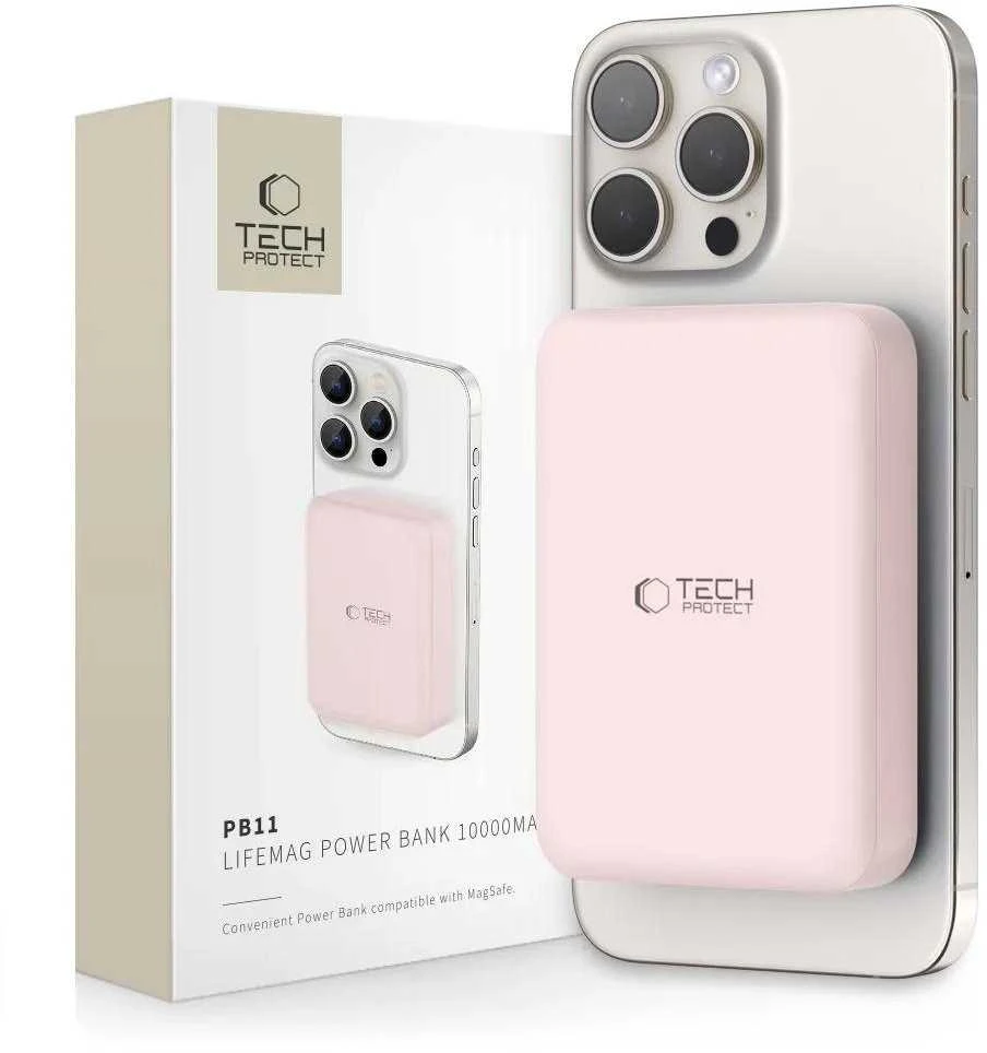 Tech-Protect PB11 LifeMag MagSafe powerbank 10000MAH rožinės spalvos