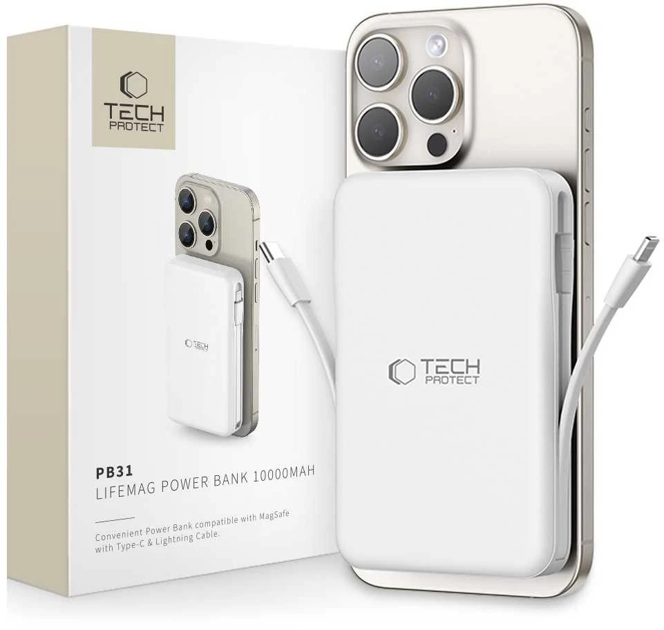 Tech-Protect PB31 LifeMag MagSafe powerbank 10000MAH baltos spalvos