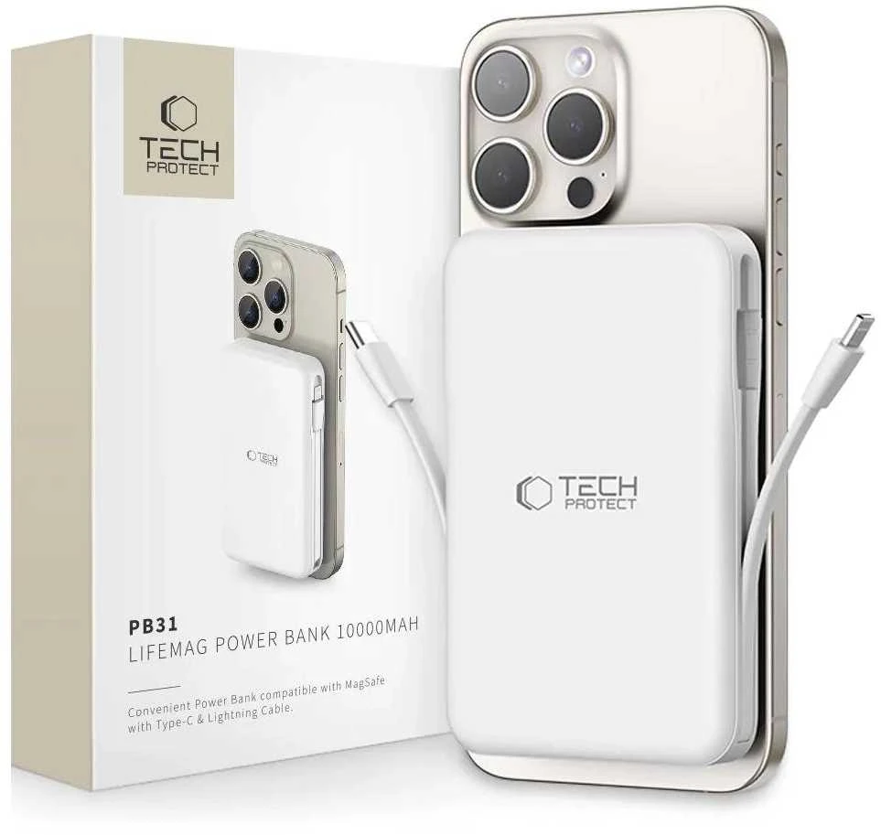 Tech-Protect PB31 LifeMag MagSafe powerbank 10000MAH baltos spalvos