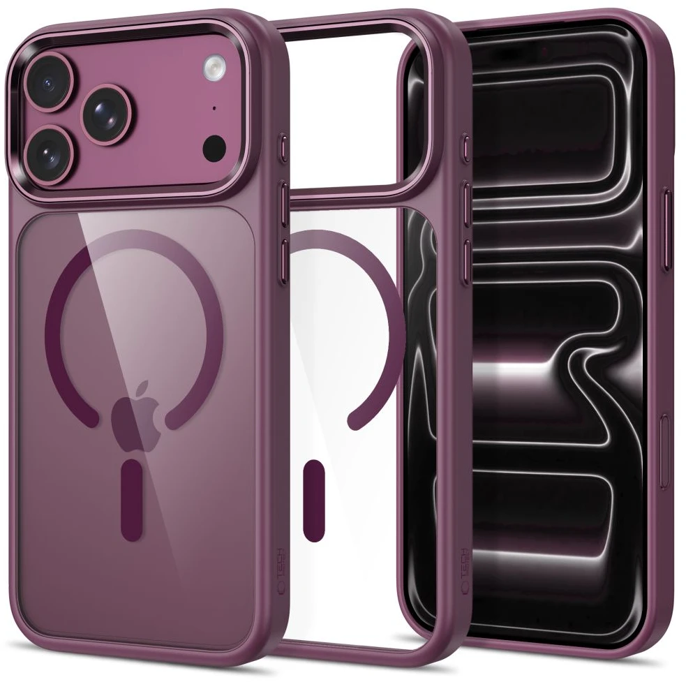 Tech-Protect Magmat Magsafe CC dėklas, skirtas iPhone 17 Pro / 18 Pro - Skaidri bordo