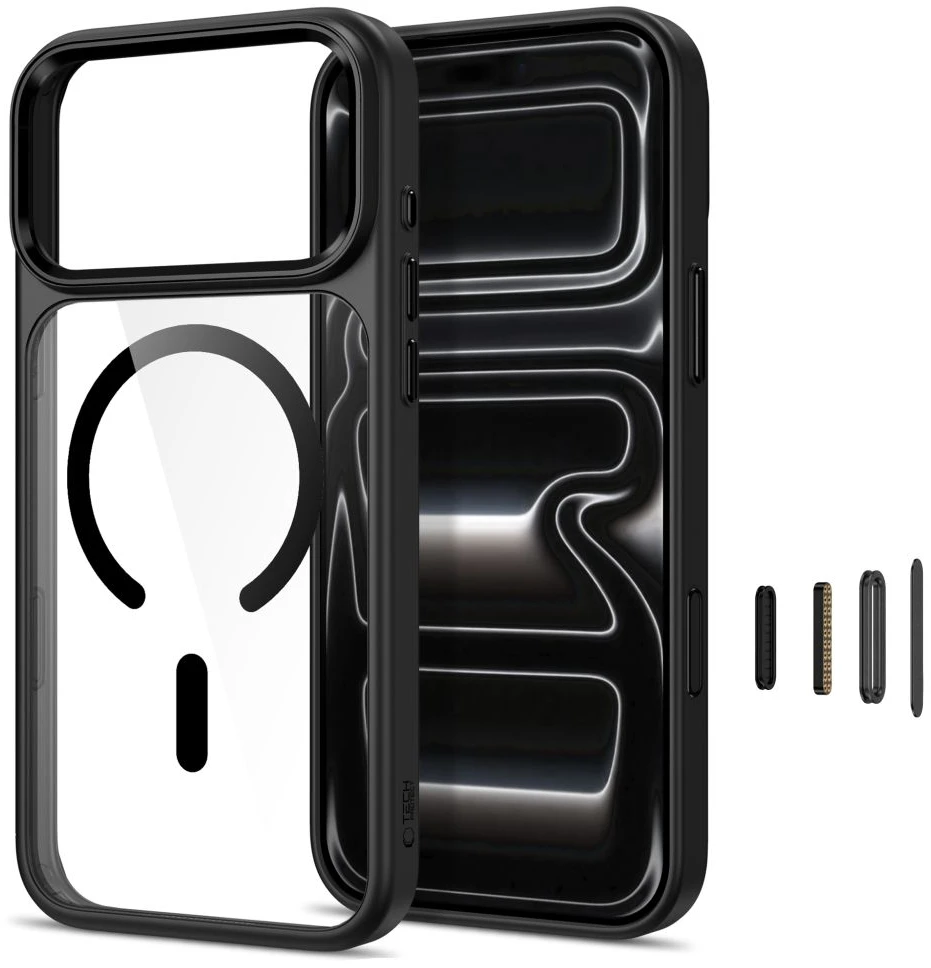 Dėklas Tech-Protect Magmat Magsafe CC Case for iPhone 17 Pro Max / 18 Pro Max - Skaidrus, juodas