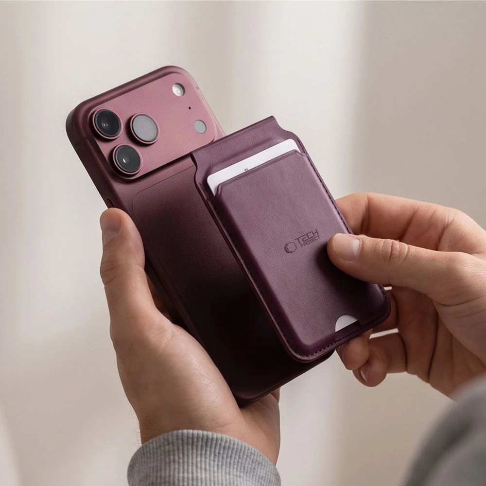 Dėklas Tech-Protect MagWallet Stand MagSafe Magnetic Phone Wallet - Burgundy