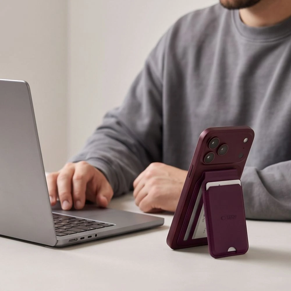 Dėklas Tech-Protect MagWallet Stand MagSafe Magnetic Phone Wallet - Burgundy