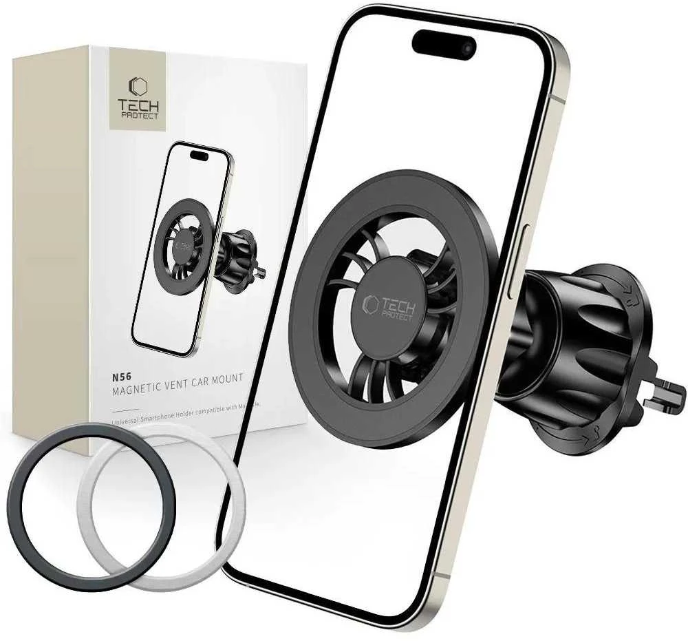 Tech-Protect N56 magnetinis automobilinis telefono laikiklis su MagSafe oro grotelėms – juodos spalvos