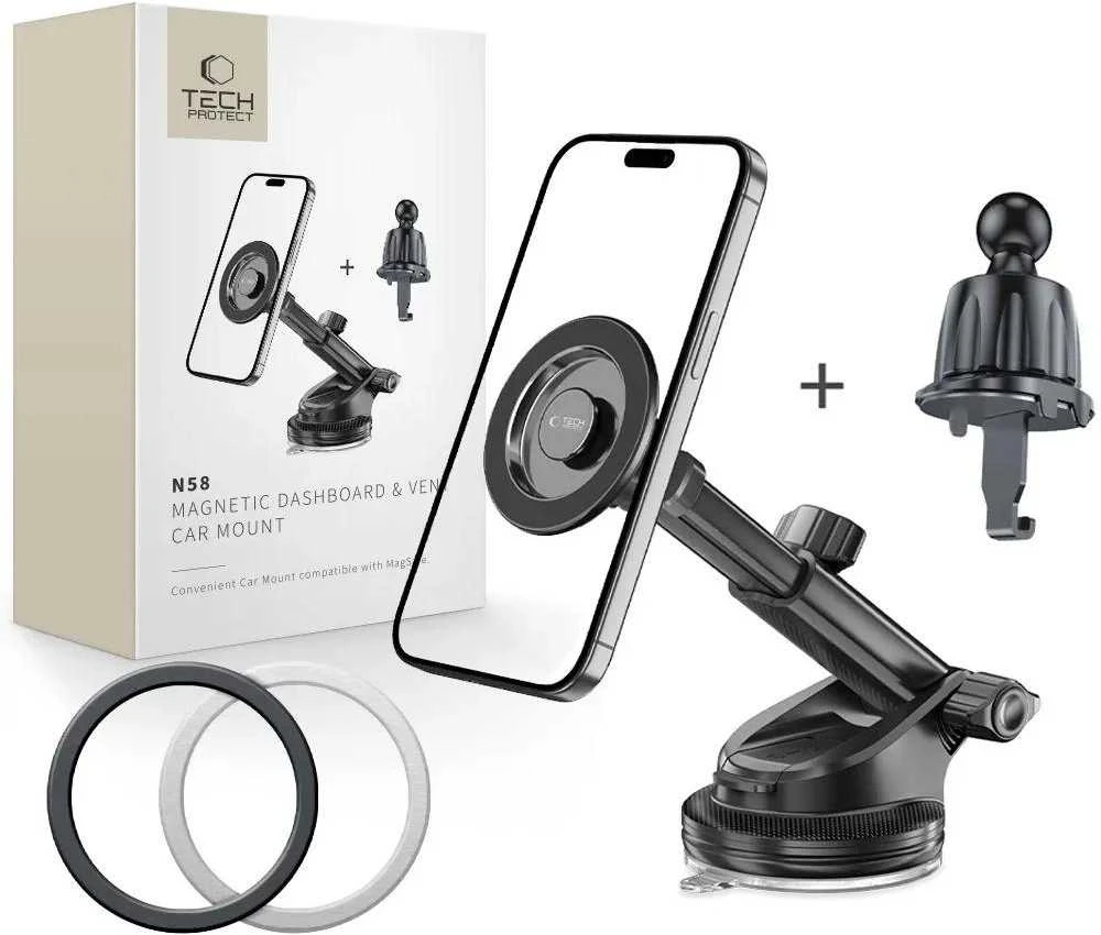 Tech-Protect N58 Magnetinis MagSafe automobilinis laikiklis skirtas kabinai, priekiniam stiklui arba oro ventiliacijos angai - Juodas
