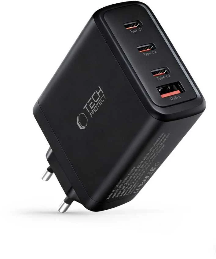 Tech-Protect NC120W-GAN 4-Port laidinis įkroviklis PD 120W / QC3.0 juodos spalvos