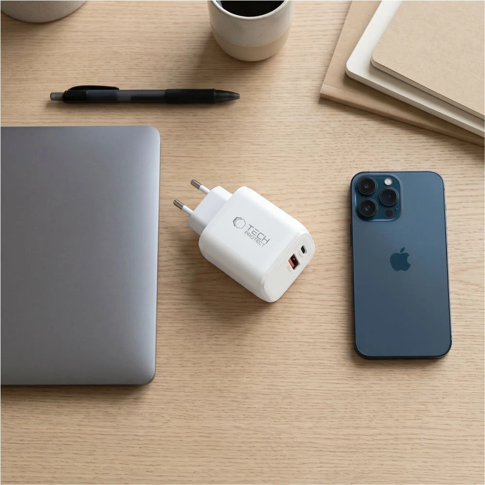 TECH-PROTECT NCA65W-GAN 2 PRIEVADŲ TINKLO ĮKROVIKLIS PD 65W / QC3.0 Baltas