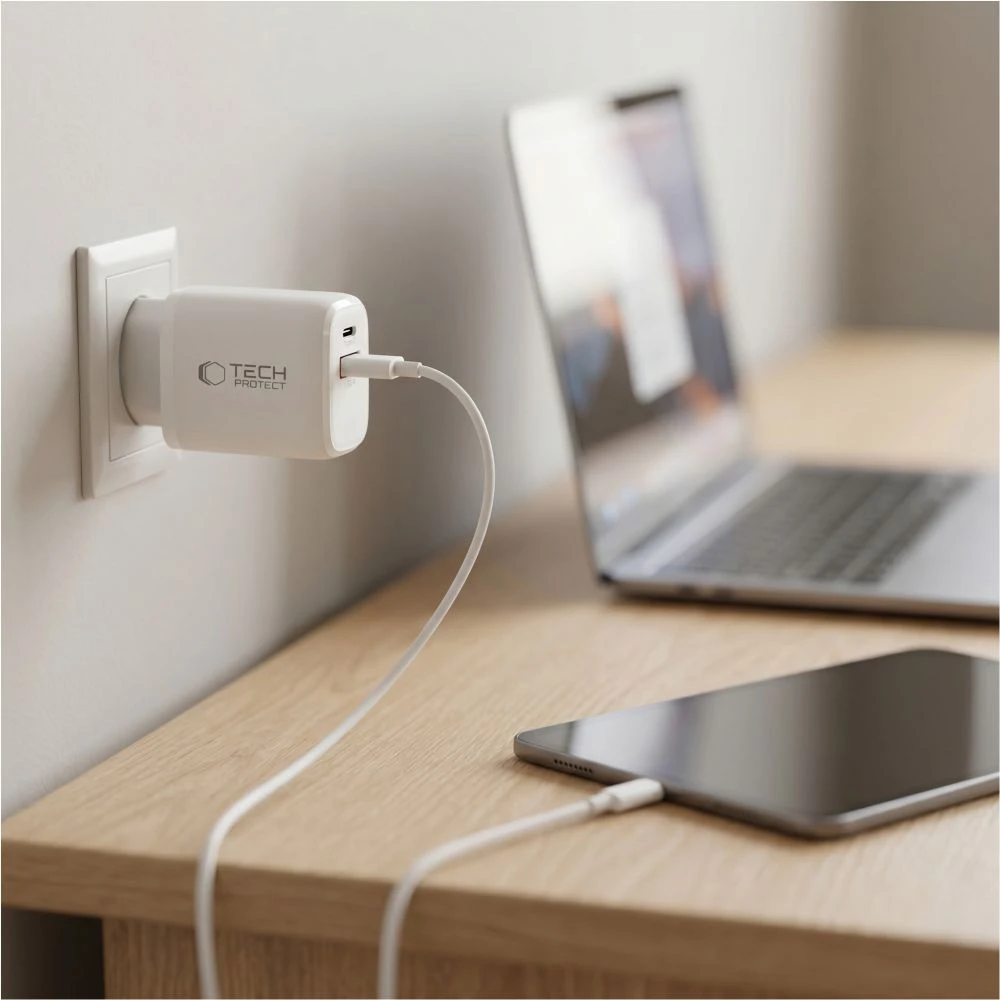TECH-PROTECT NCA65W-GAN 2 PRIEVADŲ TINKLO ĮKROVIKLIS PD 65W / QC3.0 Baltas
