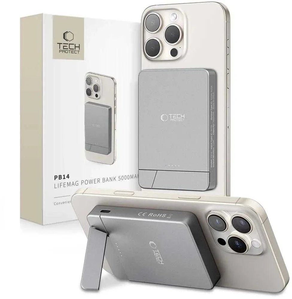 Powerbank Tech-Protect PB14 LifeMag MagSafe 5000 mAh - pilka