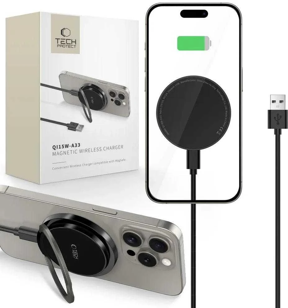 Belaidis įkroviklis 15W Magnetic MagSafe Tech-Protect QI15W-A33 juodos spalvos