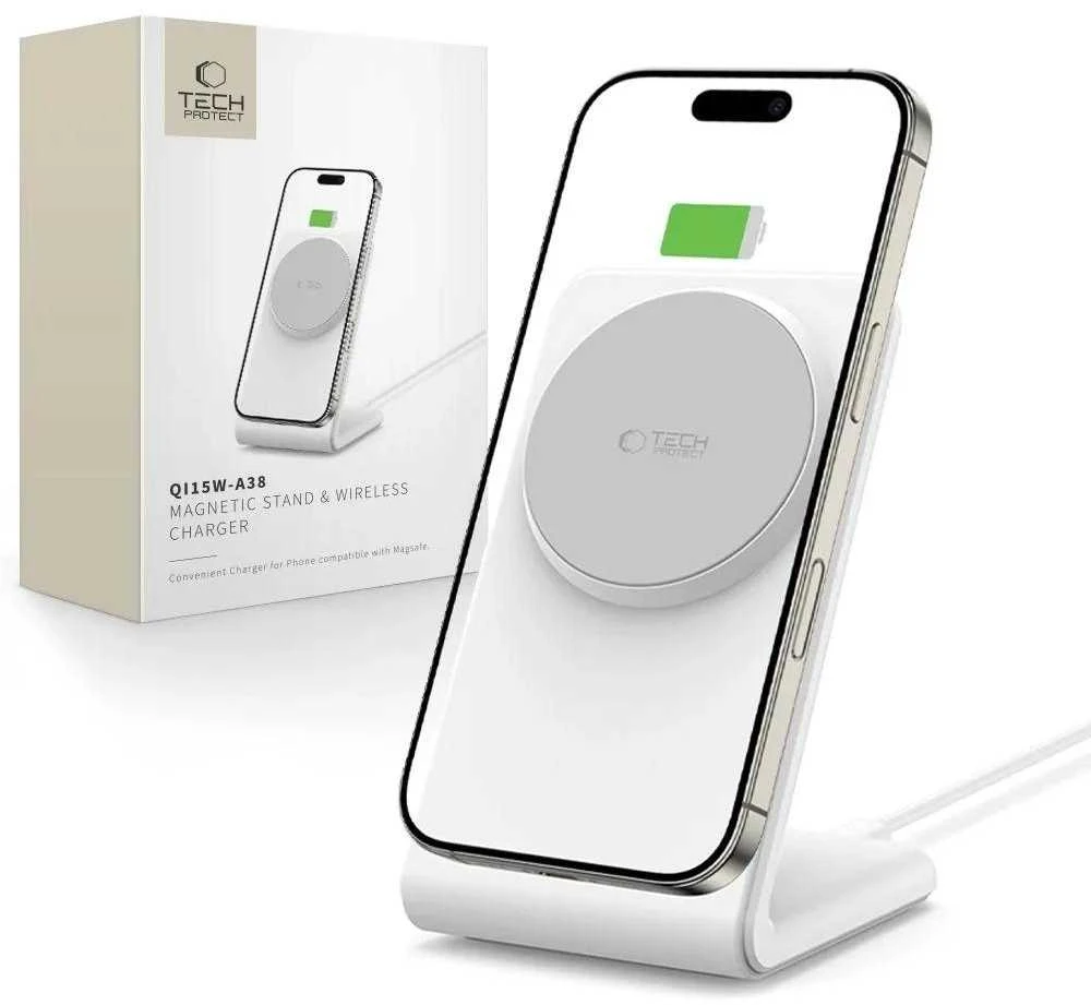 Tech-Protect QI15W-A38 MagSafe belaidis įkroviklis - Baltas
