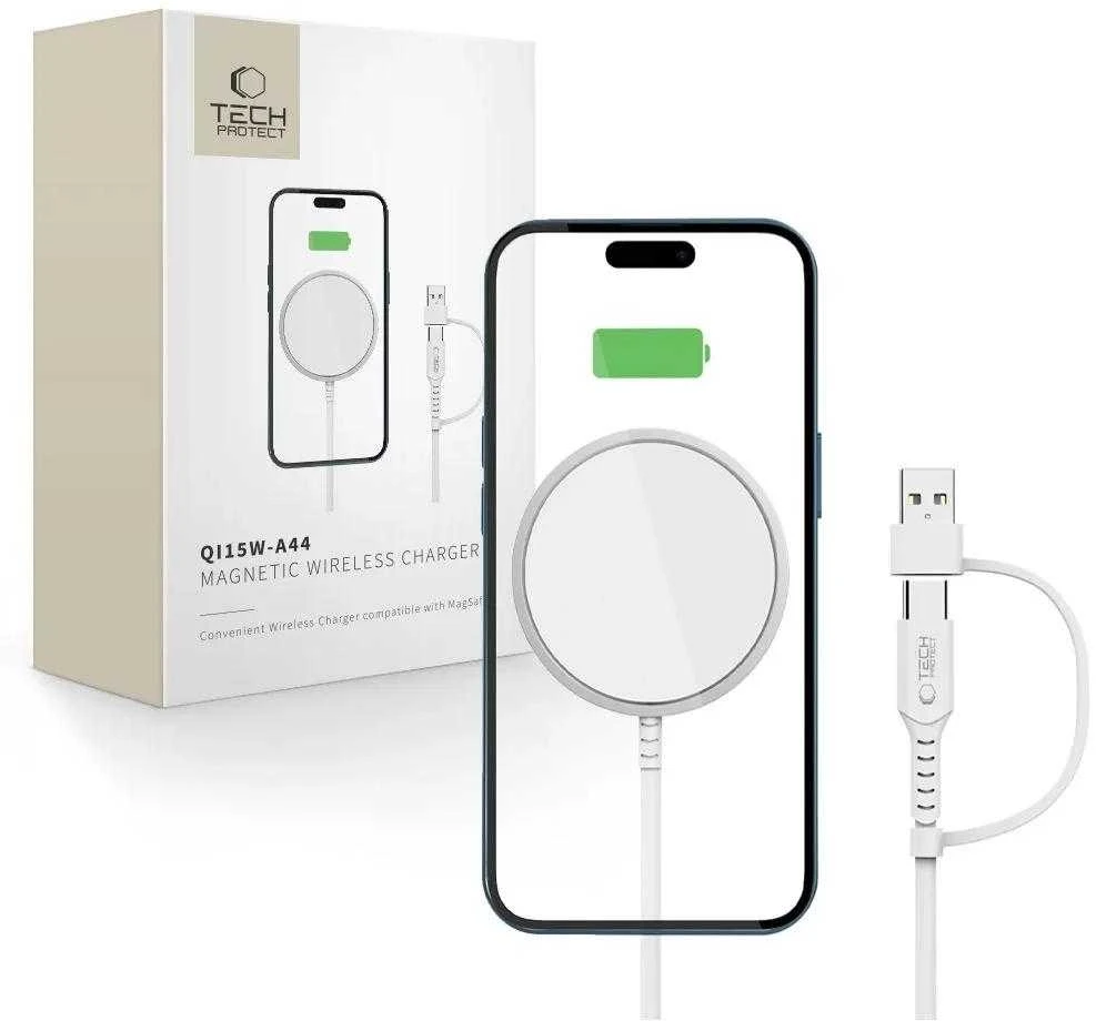 Tech-Protect QI15W-A44 magnetinis belaidis įkroviklis su MagSafe - Baltas