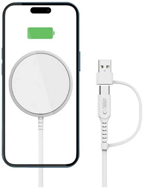 Tech-Protect QI15W-A44 magnetinis belaidis įkroviklis su MagSafe - Baltas