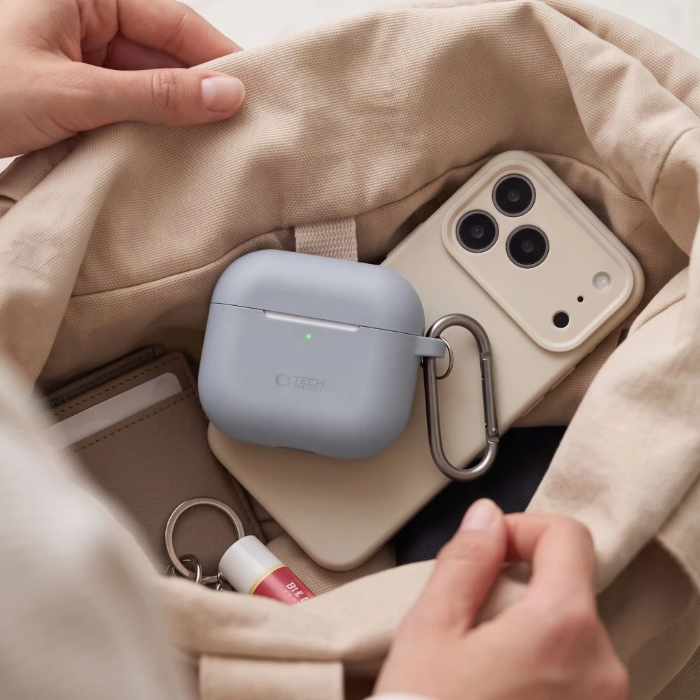 AirPods 4 Tech-Protect silikoninis Hook dėklas jūsų ausinėms pilkos spalvos
