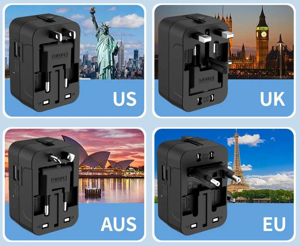 Tech-Protect TA300 Travel Adapteris EU / UK / AU - Juodas