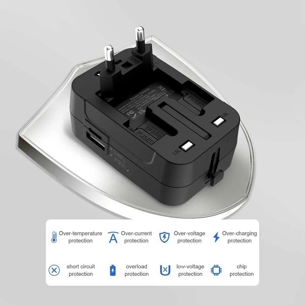 Tech-Protect TA300 Travel Adapteris EU / UK / AU - Juodas