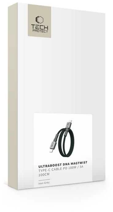 „Tech-Protect Ultraboost DNA MagTwist USB-C PD“ kabelis 100W / 5A 100 cm – pilkos spalvos
