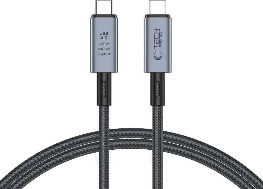 Tech-Protect UltraBoost Max USB-C 4.0 / USB-C 4.0 PD kabelis 240W 8K 40Gbps 1m – pilkas