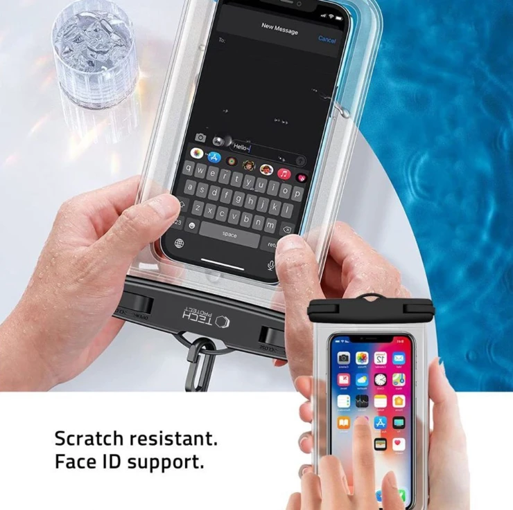 TECH-PROTECT UNIVERSALUS VANDENIUI atsparus dėklas Juodas/CLEAR