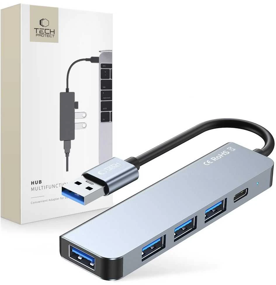 Adapteris HUB 5in1 Tech-Protect V0-HUB pilkos spalvos