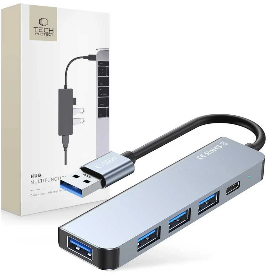 Adapteris HUB 5in1 Tech-Protect V0-HUB pilkos spalvos
