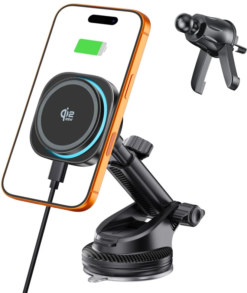 TECH-PROTECT V20 ARCTICBOOST MAGNETINIS MAGSAFE AUTOMOBILINIS LAIKIKLIS ANT PRIETAISŲ SKYDELIO IR ORO IŠPUČIŲ SU BELAIDŽIU ĮKROVIKLIU 25W QI2.2 Juodas