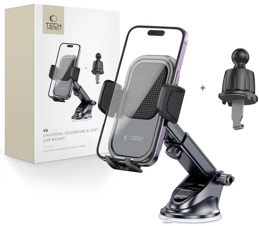 Universalus automobilinis telefono laikiklis for Dashboard / Air Vent Tech-Protect V6 juodos spalvos