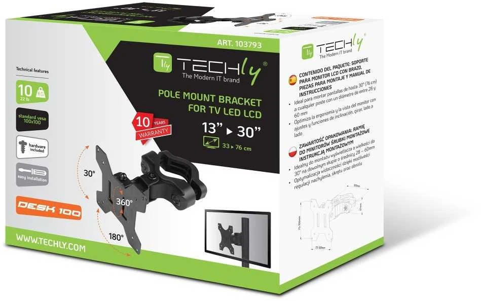 Techly ICALCD100BK monitoriaus laikiklis arba stovas Juoda