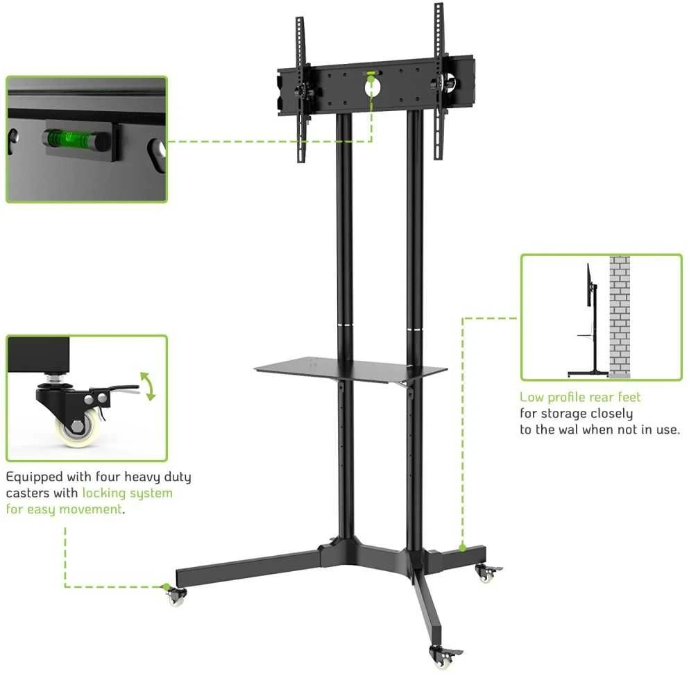 Laikiklis TECHLY 309982 Techly Mobilus stovas televizoriui LCD/LED/Plasma 30-65 60kg VESA pakreipiamas su lentyna