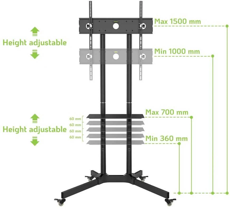 Laikiklis TECHLY 309982 Techly Mobilus stovas televizoriui LCD/LED/Plasma 30-65 60kg VESA pakreipiamas su lentyna